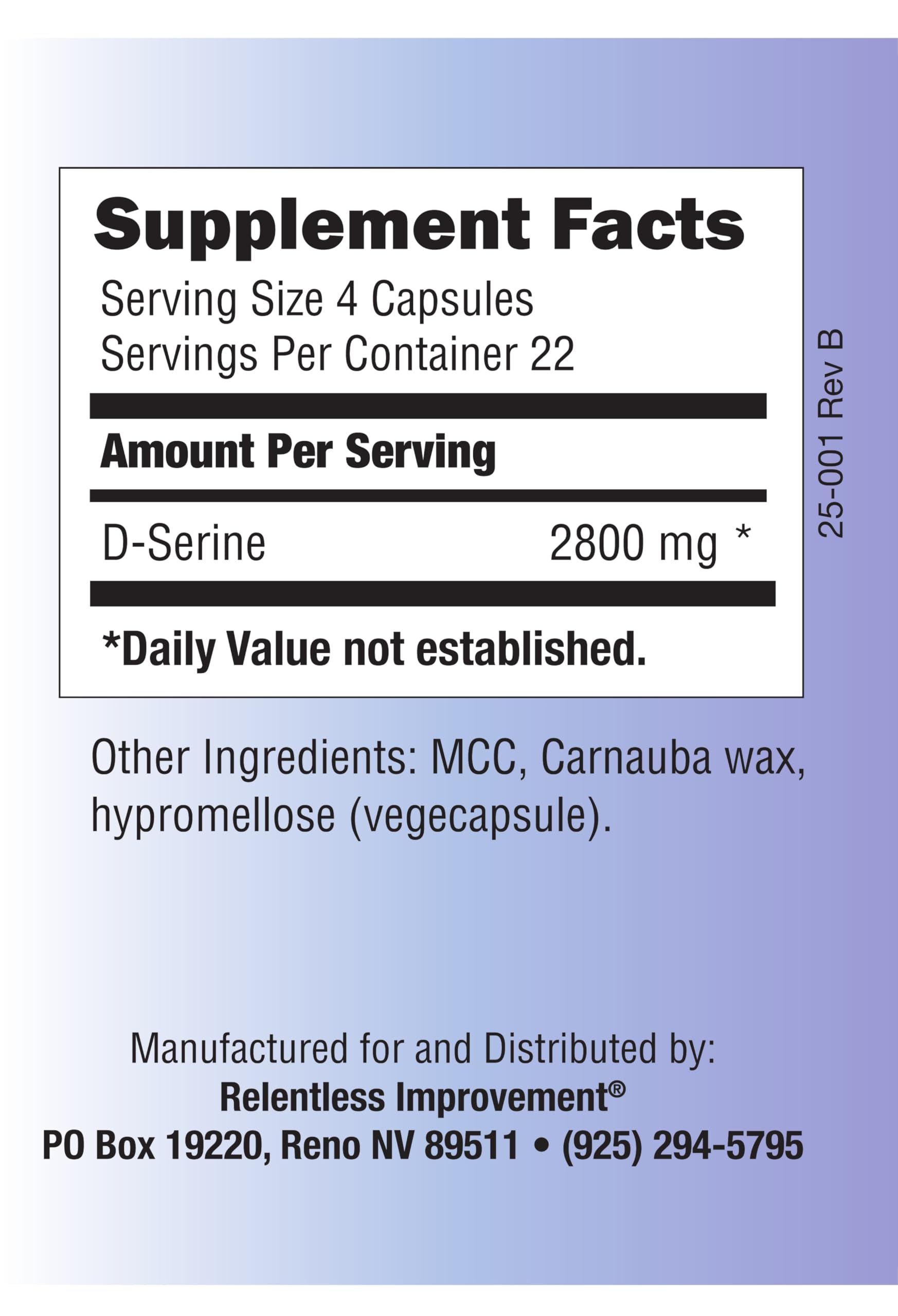 Relentless Improvement D-Serine Amino Acid 700mg 90 Count Vege Capsules