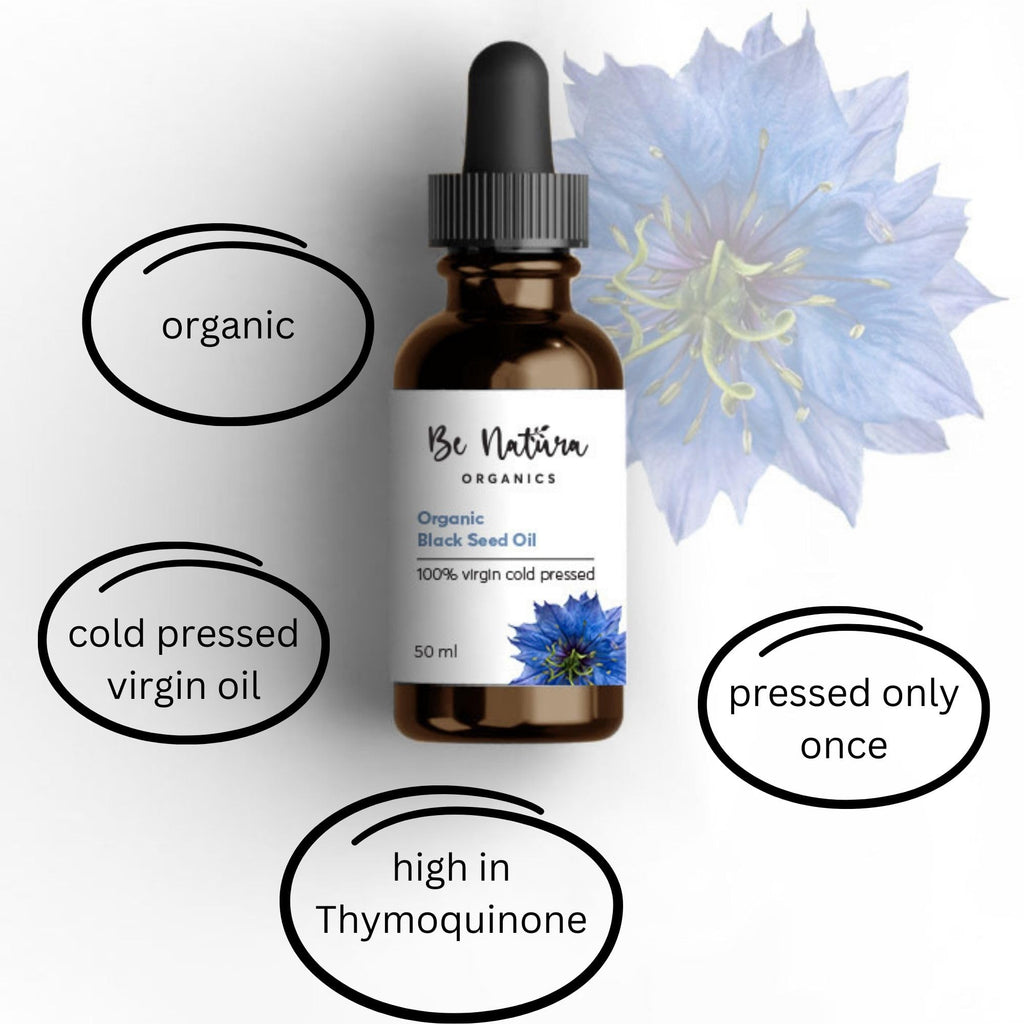 Organic Black Seed Oil 50ml – 100% Cold Pressed Nigella Sativa Oil, High Thymoquinone (>2%), Pure Black Cumin (Kalonji), Soil Association Certified