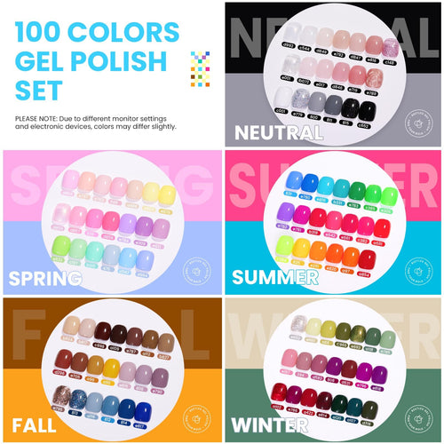 Beetles 110 PCS Gel Nail Polish Set, 100 Colors Infinite Inspiration Gift Spree All Season Red Brown Green Black Gel Polish with 5Pcs Base Top Coat Soak Off UV for Manicure Lovers DIY at Home