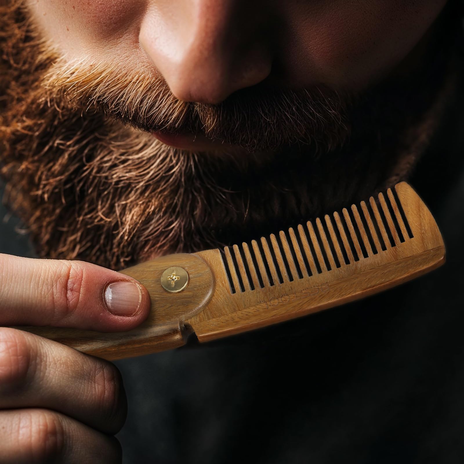 BESTOOL Foldable Green Sandalwood Comb for Men's Grooming & Combing Hair, Beards & Mustaches, Antistatic, Naturally Scented Detangling Comb