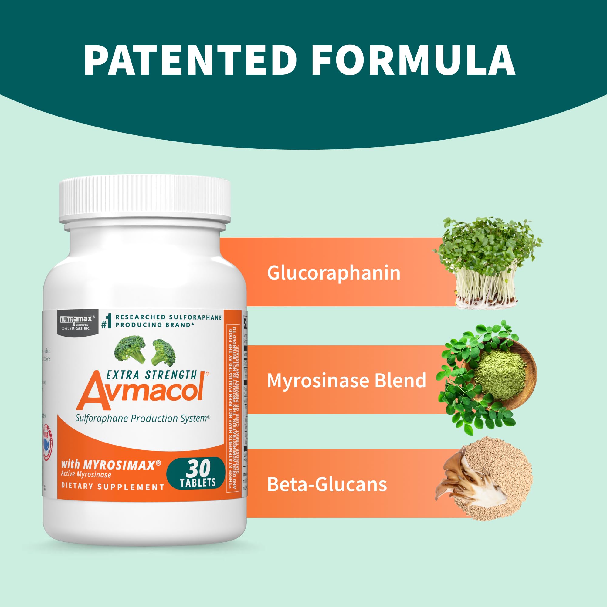 Nutramax Laboratories Avmacol Extra Strength #1 Researched Sulforaphane-Producing Brand for Detoxification with Glucoraphanin and Active Myrosinase, Immune Health, Adults & Children, 30 Tablets