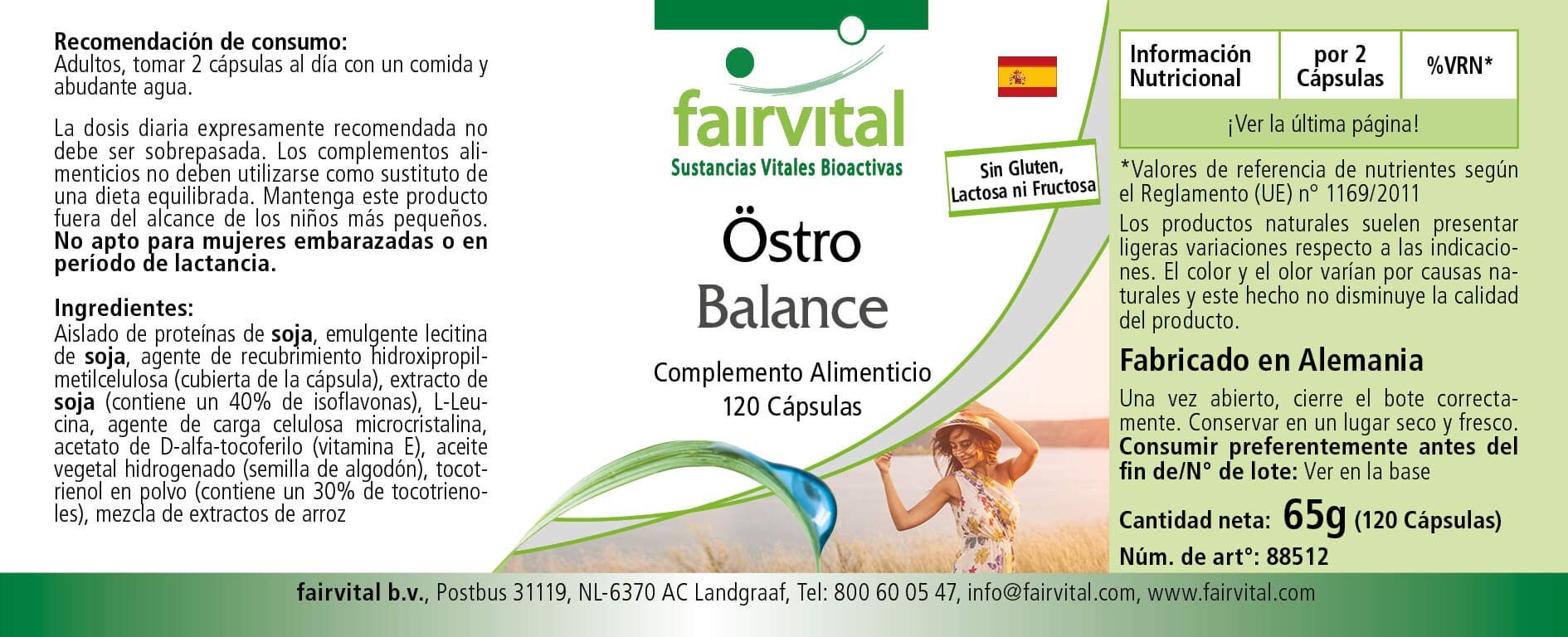 Fairvital Östro Balance - Support for Menopause - 120 Capsules - High Dose - Soy Isoflavones + Vitamin E