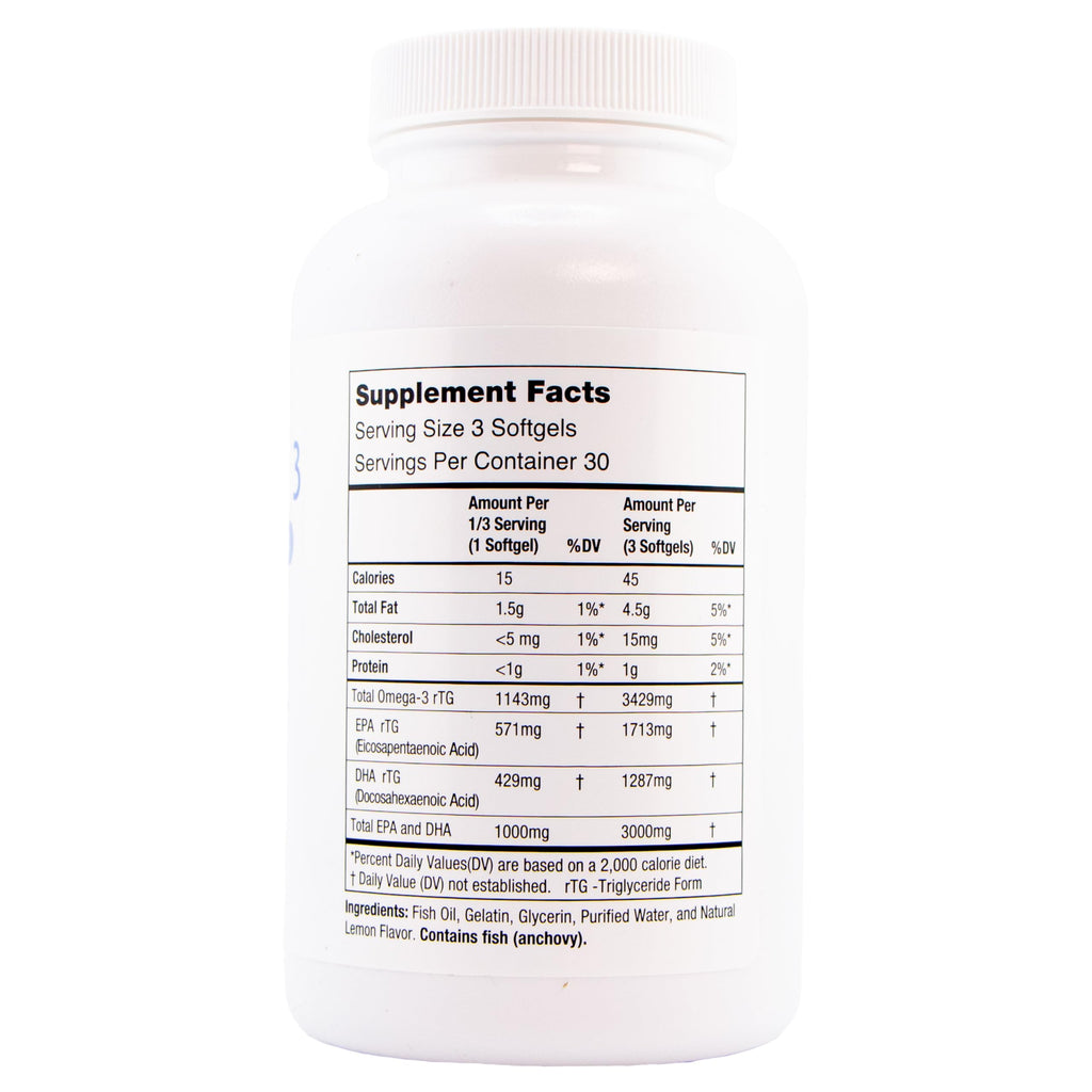 Oasis TEARS ON3000 Omega™ 3 Fish Oil 3000mg DHA & EPA Dietary Supplement | 90 Softgels | Non-GMO, Gluten-Free, Dairy-Free