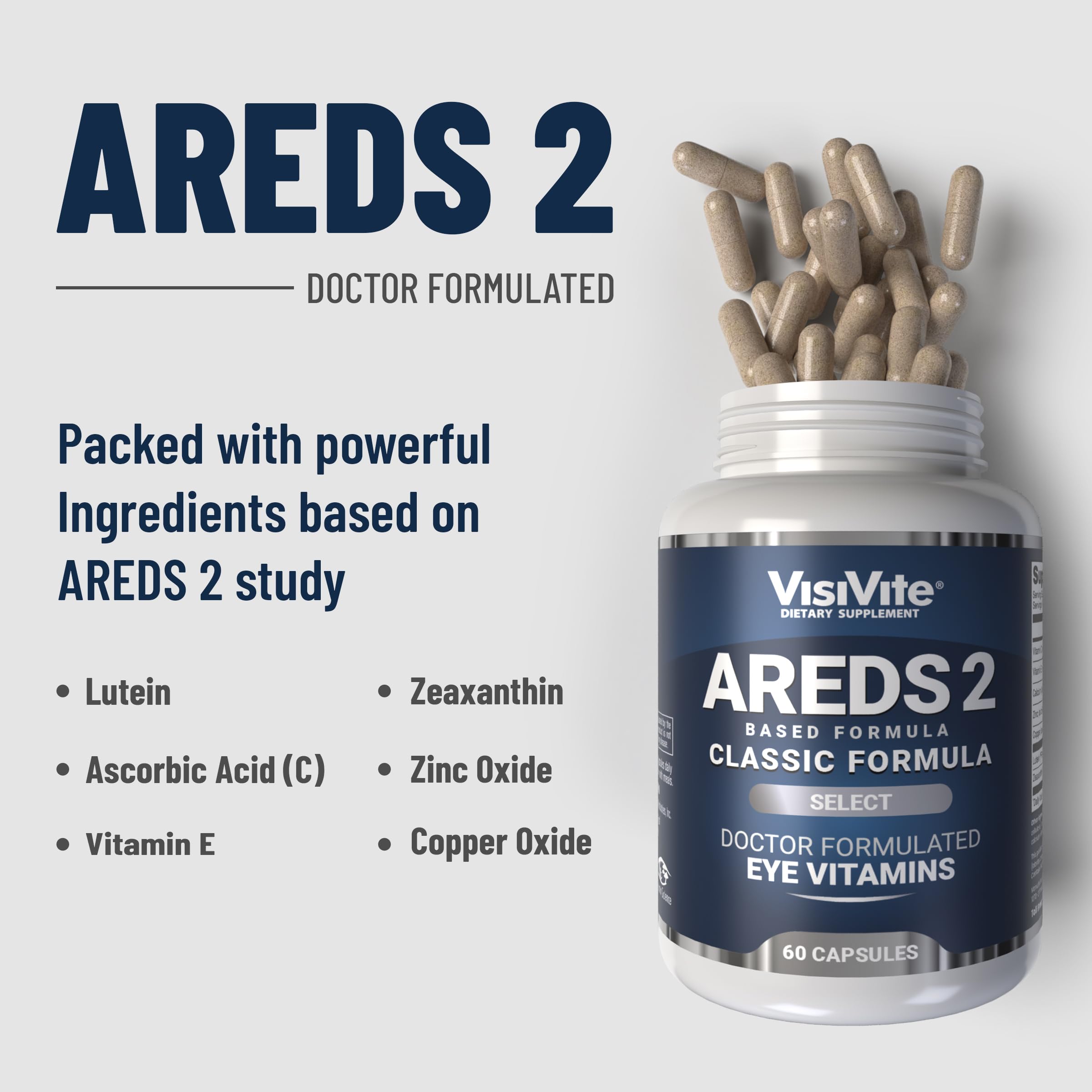 VisiVite AREDS 2 Select Eye Vitamins for Macular Support - Vitamins for Eyes with Zeaxanthin Plus Lutein Macular Supplement - Premium Macular Health Formula - Eye Supplements for Adults - 60 Capsules