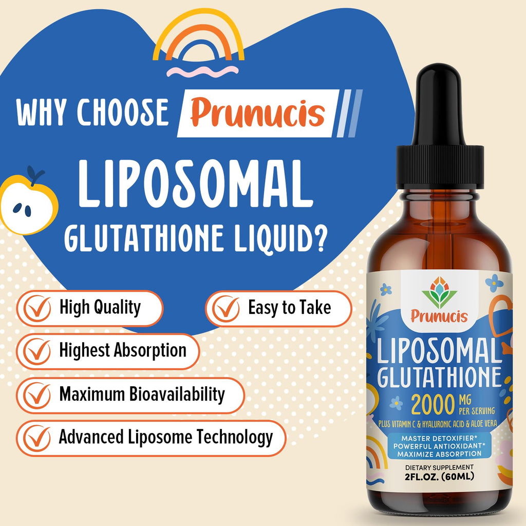 Prunucis 2000MG Liposomal Glutathione Liquid, 98% Absorption, Active Form L-Glutathione Supplement, Vegan Friendly, Powerful Antioxidant Complex for Immune System, Aging Defense, Detox, 4 FL.OZ