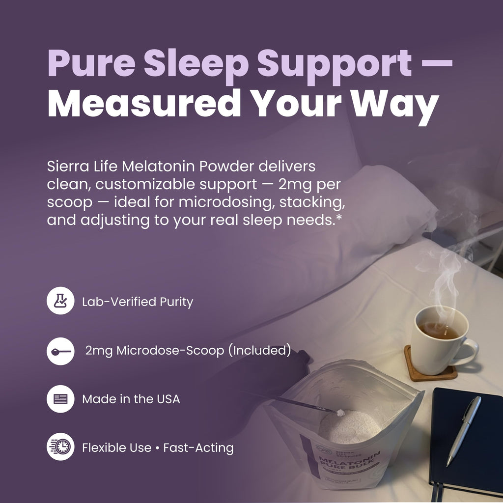 SIERRA LIFE SCIENCES Melatonin | Natural Sleep Aid Bulk Powder | Custom Dose 2mg - 5mg Replace Capsules (500g - 250,000 Doses)