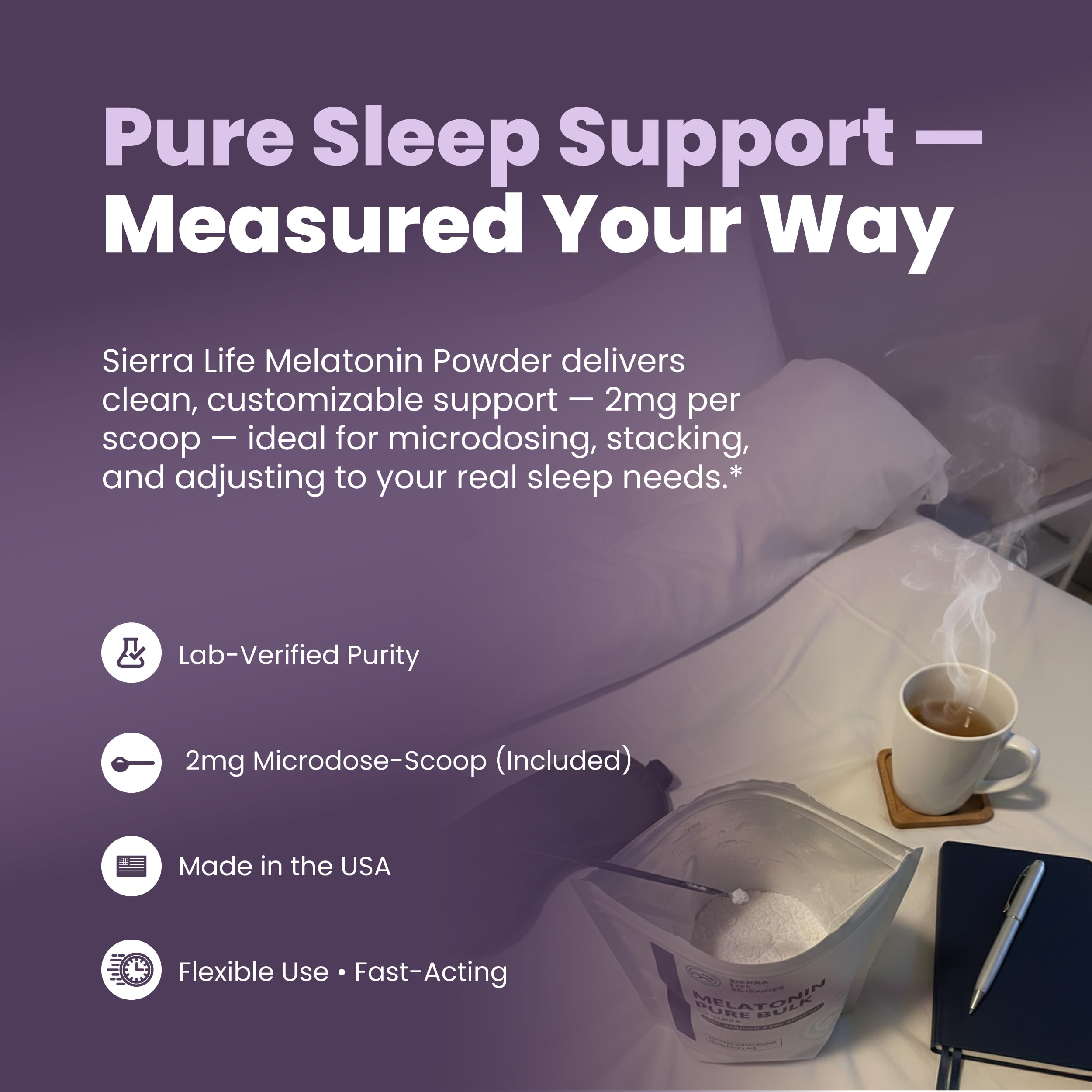 SIERRA LIFE SCIENCES Melatonin | Natural Sleep Aid Bulk Powder | Custom Dose 2mg - 5mg Replace Capsules (500g - 250,000 Doses)