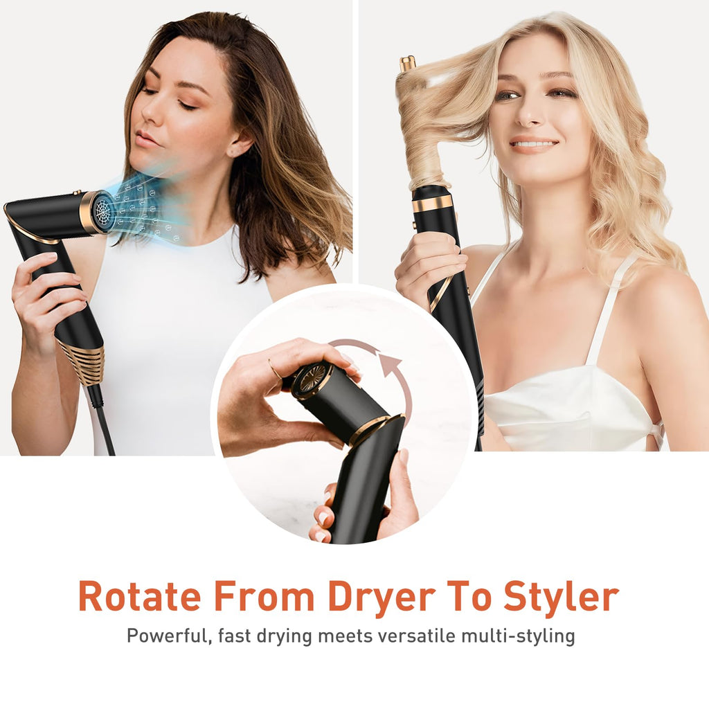 TAHSHINE Blow Dryer Brush Set,5 in 1 Hair Styler,Hair Dryer Brush Electric,Auto Wrap Curler Hair Styler,Detachable Brush Heads Comb for Straightening Automatic Curling Styling,Foldable Hair Dryer