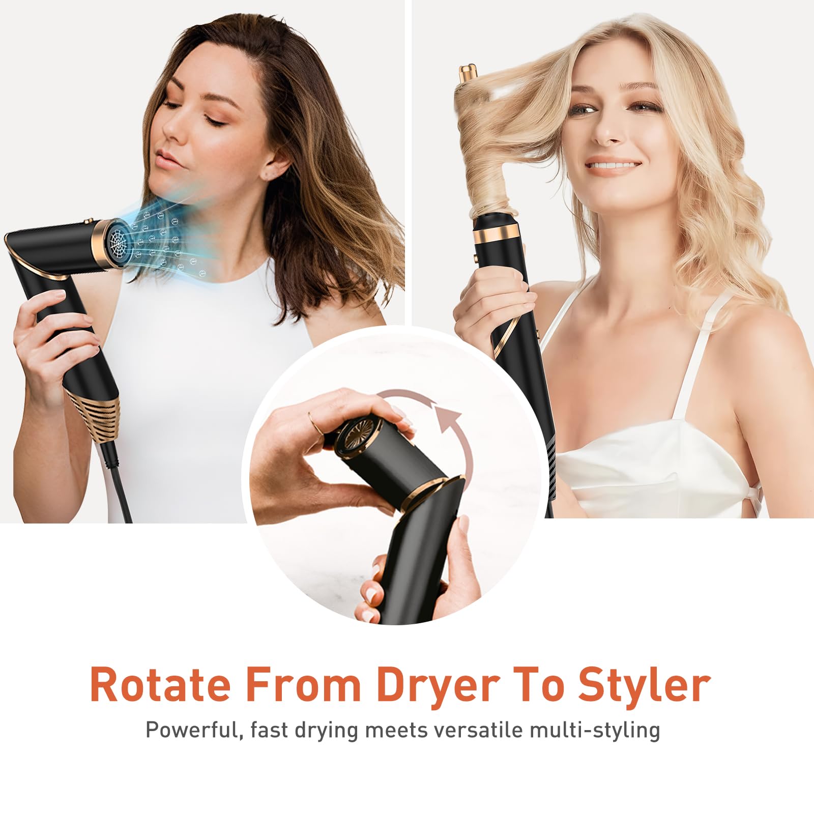 TAHSHINE Blow Dryer Brush Set,5 in 1 Hair Styler,Hair Dryer Brush Electric,Auto Wrap Curler Hair Styler,Detachable Brush Heads Comb for Straightening Automatic Curling Styling,Foldable Hair Dryer