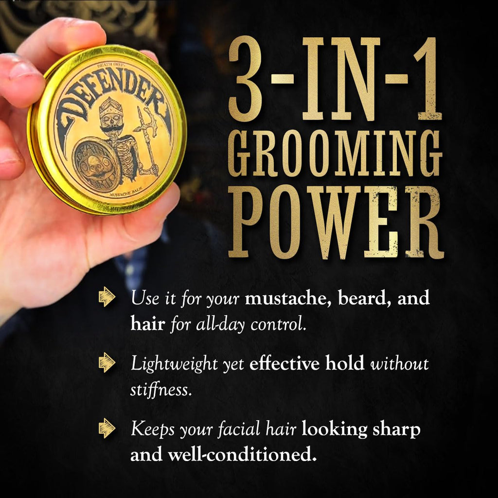 THE VINTAGE GROOMING CO. Defender Mustache Balm and Defender Mustache Guard Set | 2oz Mustache Balm & Mustache Drinking Protector