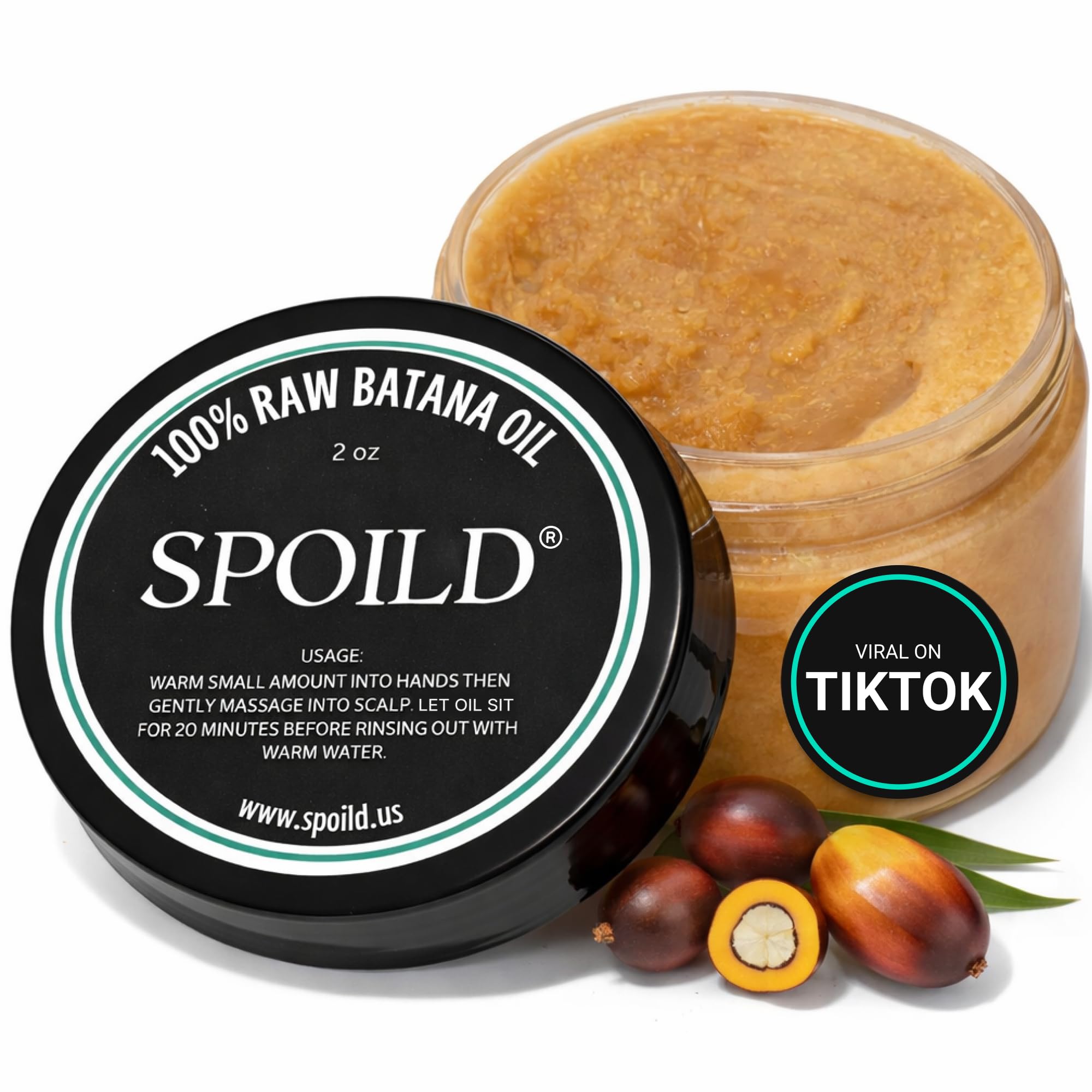 SPOILD Raw Batana Oil for Hair Growth - 100% Organic & Unrefined, Sourced from Honduras - Hair Thickening & Strengthening Oil - Reduces Hair Loss, Adds Shine & Repairs Damaged Hair, 2 oz
