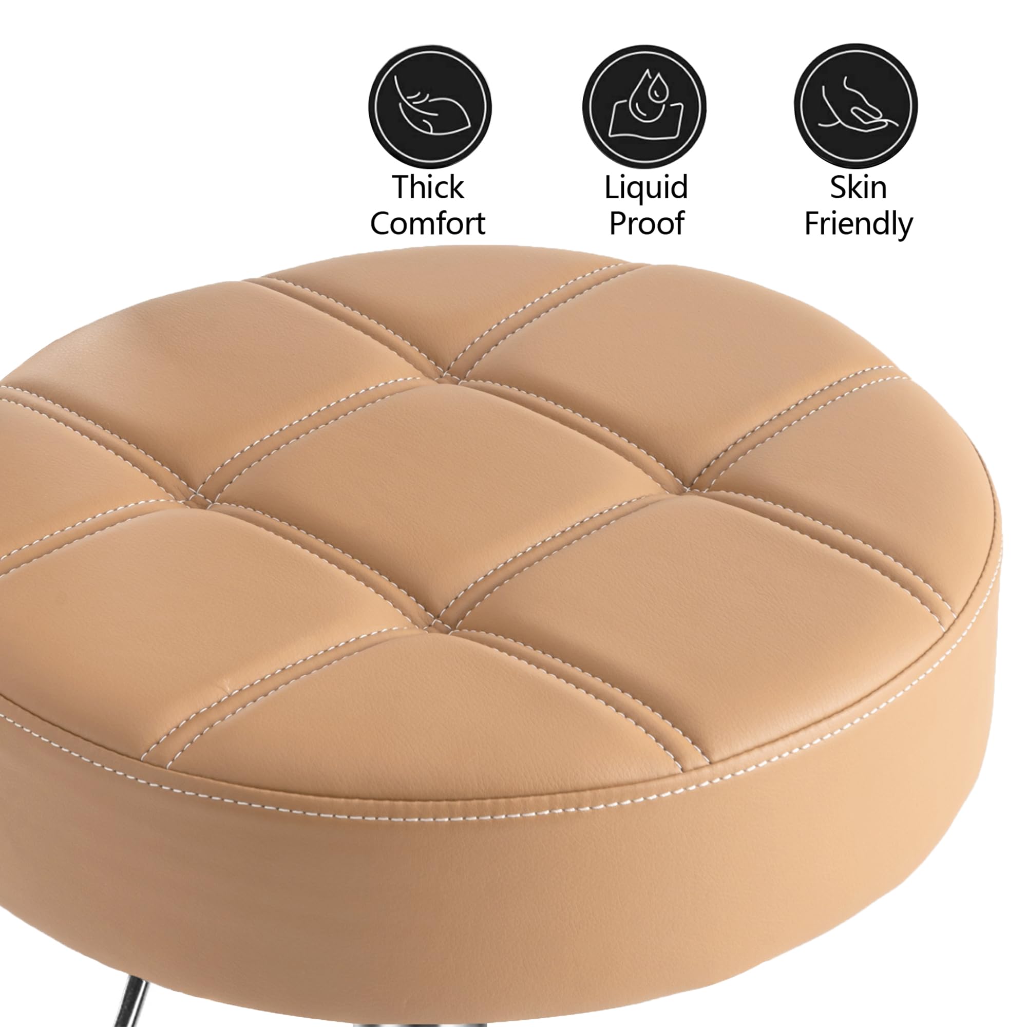 CoVibrant Lockable Rolling Stool with Noiseless Rubber Wheels & Footrest - Adjustable Swivel Stool Chair for Kitchen, Medical, Workshop, Salon, Tattoo, Office (Camel, 20"-27")