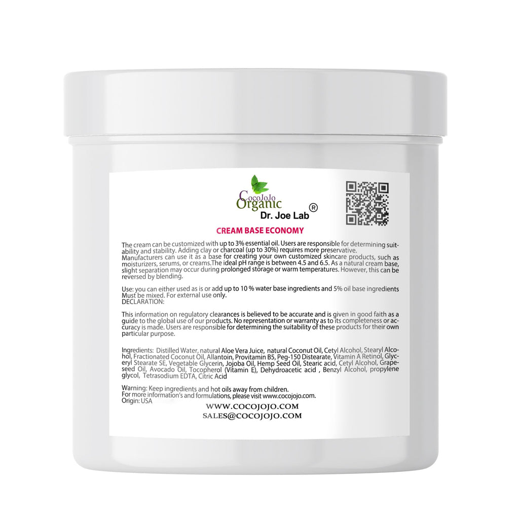cocojojo CREAM BASE ECONOMY - RICH BASE CREAM FOR COSMETICS, MADE WITH VITAMINS AND COSMETIC OILS, VEGAN, GENTLE AND HYDRATING - 2 LB