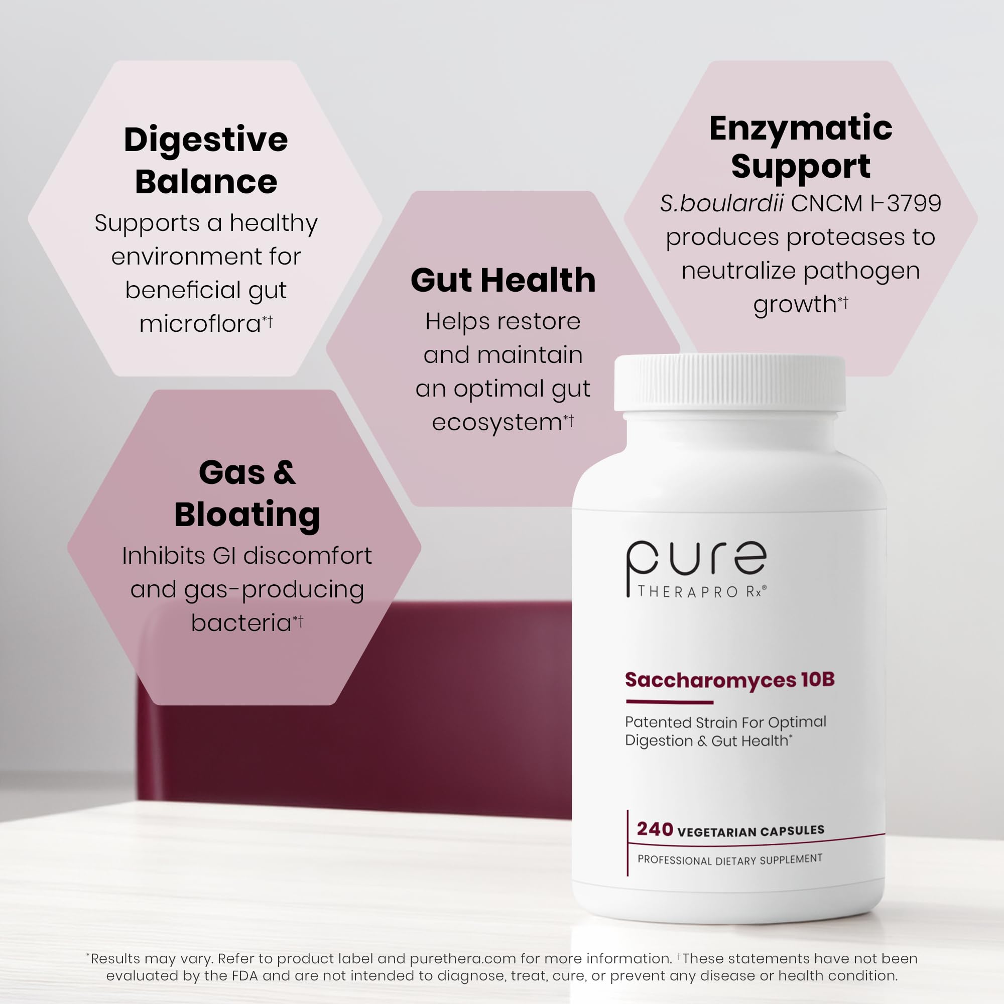 Pure Therapro Rx Saccharomyces Boulardii Probiotics 10 Billion CFU - Made in USA | No Fillers, Patented Strain: Lynside CNCM I-3799 Probiotics for Men and Women 240 Capsules
