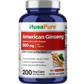 NusaPure American Ginseng Capsules, 500 mg, 200 Veg Capsules (Non-GMO, Vegan)