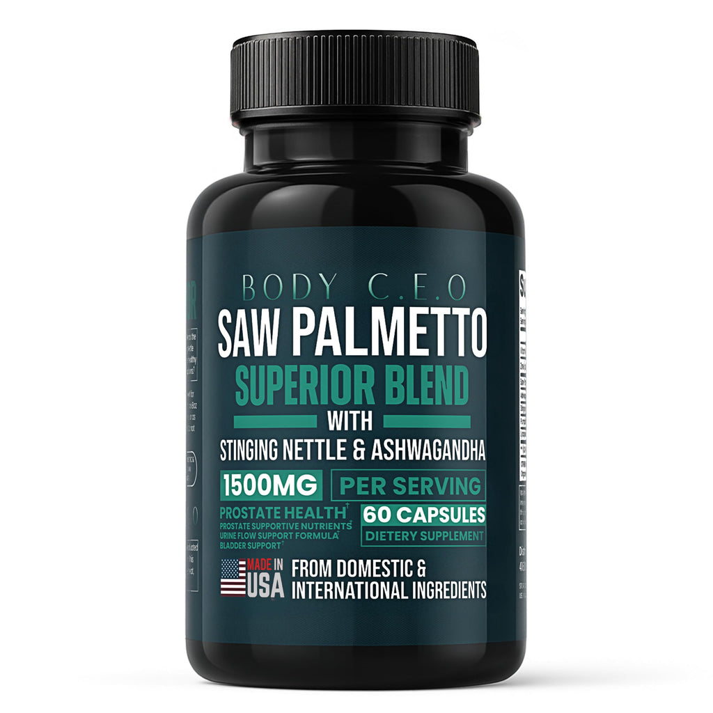 Body C.E.O. Saw Palmetto for Men 1500mg Supplement - Prostate Health & Urinary Flow Support - Ashwagandha, Lycopene & Pumpkin Seed - Third Party Tested, USA Made, Vegan & Cruelty Free - 60 Capsules