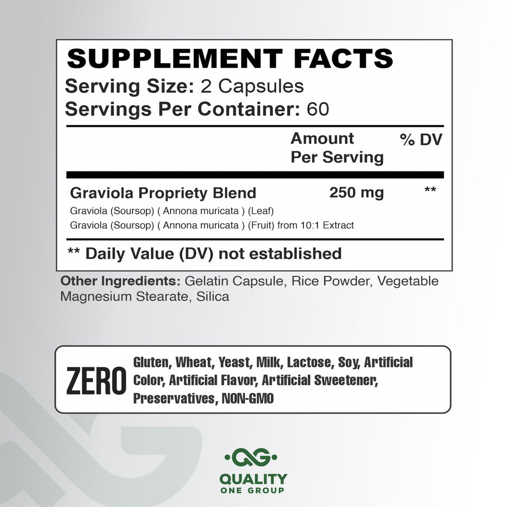 QUALITY ONE GRAVIOLA MAX - Pure Graviola Extract Supplement - Soursop (Annona muricata) -Immune System Booster & Antioxidants in Each Capsule of Pure Graviola (3 Units)