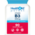 Vitamin B3 Nicotinamide (Niacinamide) 500mg 90 Capsules (V) Purest- no additives. Vegan. No-Flush Niacinamide. Made by Health4All