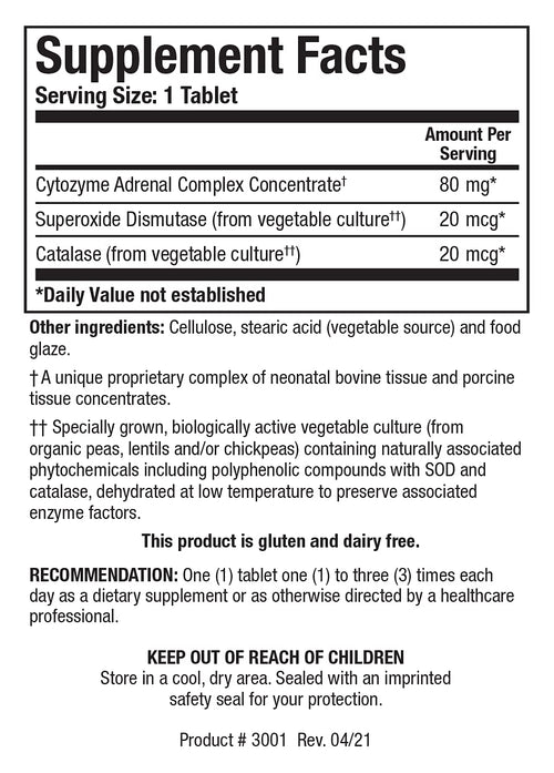 BIOTICS RESEARCH Cytozyme-AD - Adrenal Support Supplement, Promotes HPA Axis Balance, Healthy Stress Response and Calm Energy, SOD and Catalase Antioxidant Enzymes, Gluten and Dairy Free, 60 Tablets