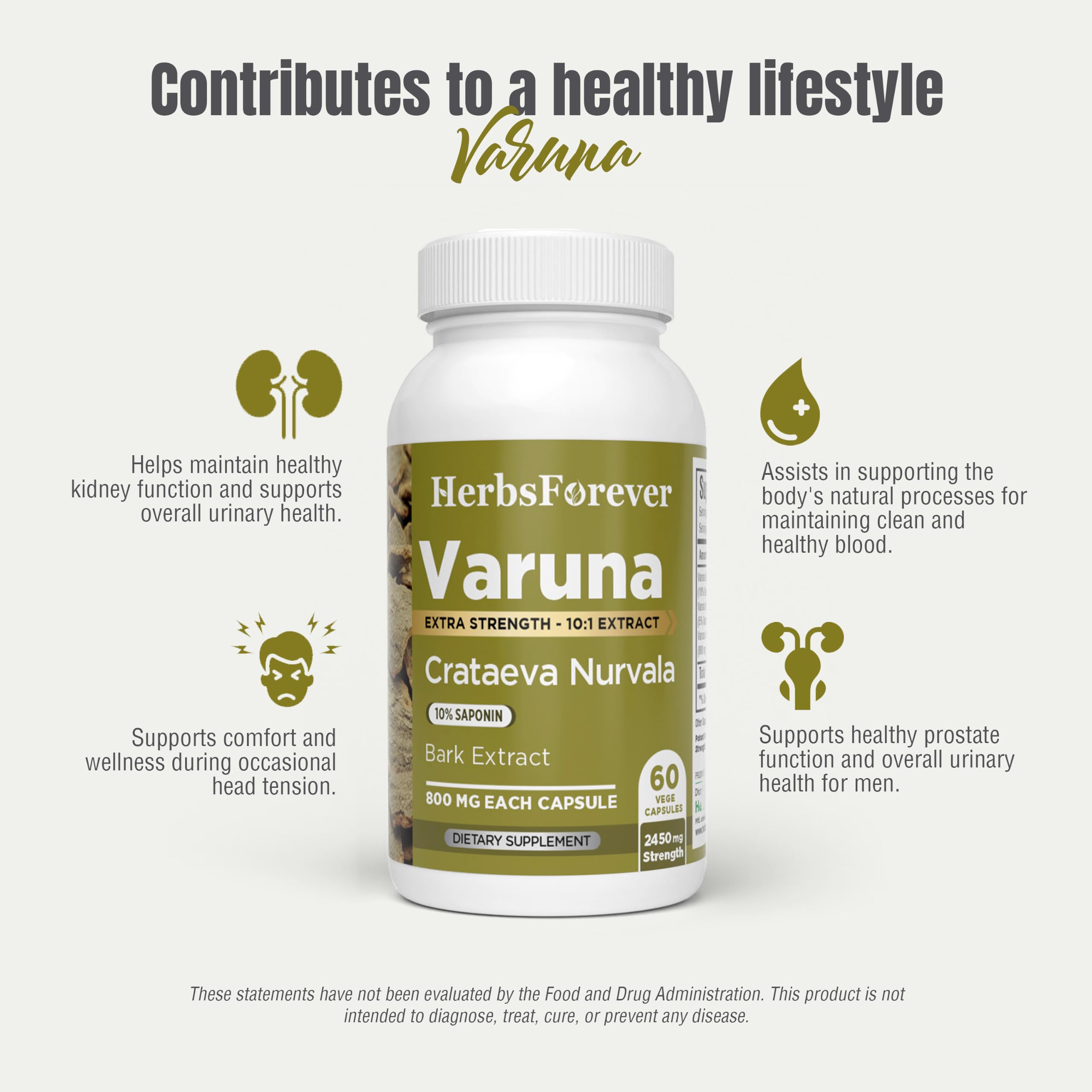 Herbsforever Varuna Nurvala Extract Capsules - Vegan & Gluten Free | Plant Based Supplement for Bladder & Kidney Function, 800 mg per Capsules (60 Nos)