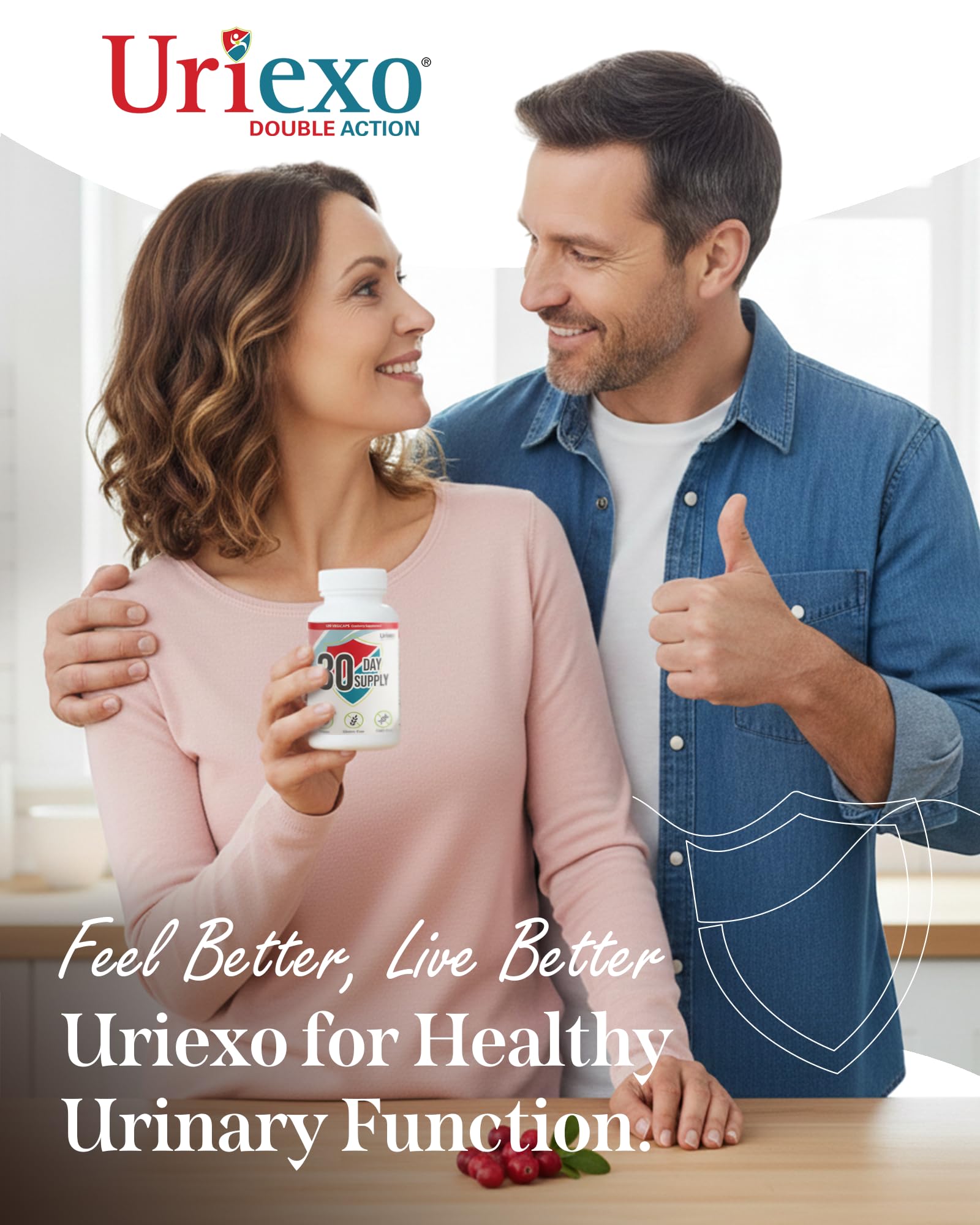 Uriexo Cranberry PACs & D-Mannose for Urinary Tract Health, 30-Day Supply