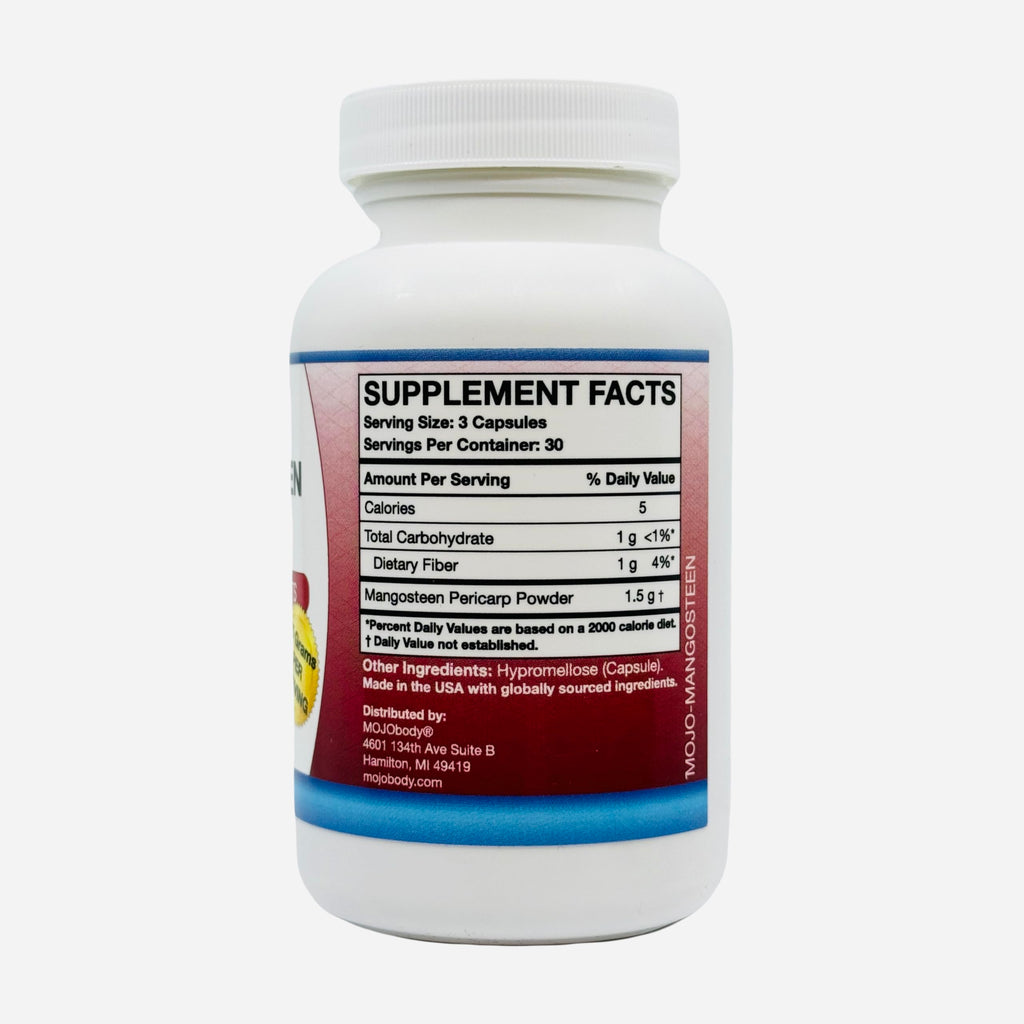 MOJObody Freeze Dried Mangosteen Pericarp Capsules, 1.5 Grams per Serving, 90 Veggie Capsules per Bottle, Xanthone Rich