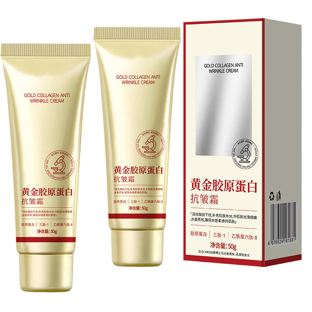 2pcs Golden Collagen Anti-Wrinkle Cream, Gold Collagen Firming Cream, Long-Lasting Deep Face Moisturiser,Day & Night Anti Aging Face Cream, Skin Tightening Cream for Face, 50g*2