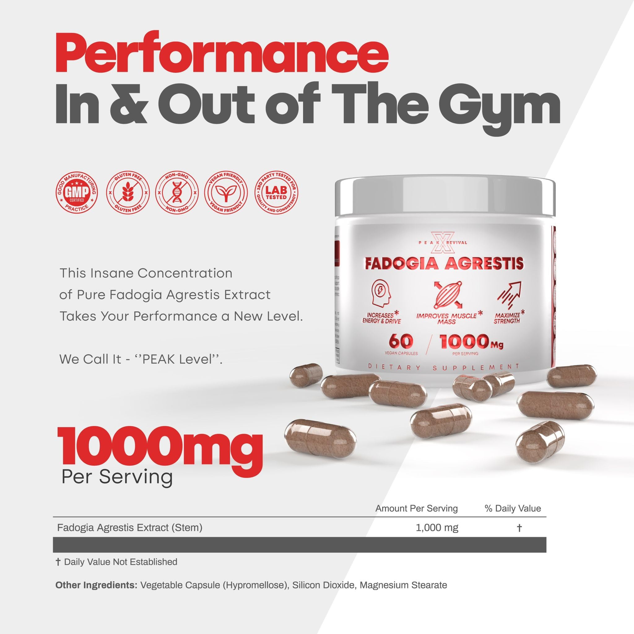 Testosterone Booster for Men with Fadogia Agrestis 1000mg Per Serving - Improve Natural Testosterone production, Increase Energy and Muscle Growth - Testosterone Supplement for Men (60 Capsules)