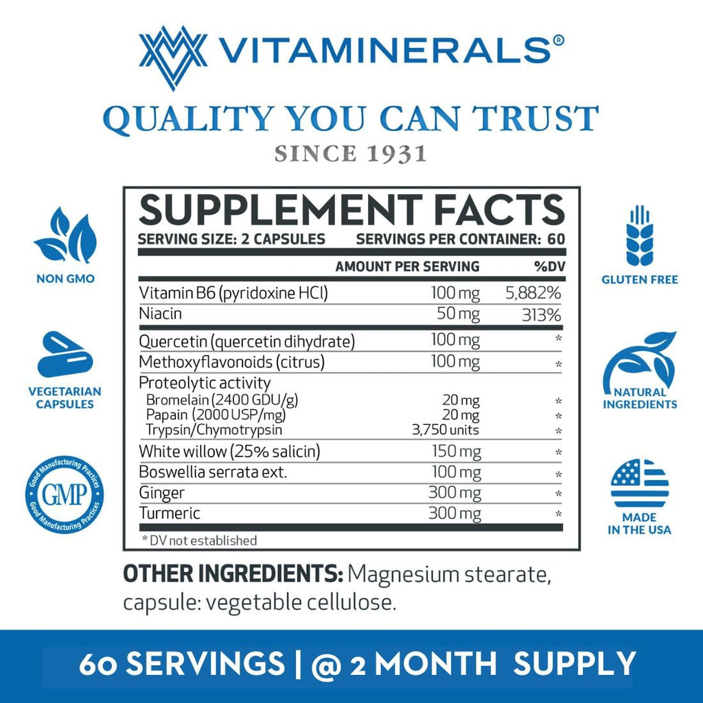 Vitaminerals® 121+ Inflamax® Plus | Quercetin | Proteolytic Enzymes | Ginger | Turmeric | Veggie caps