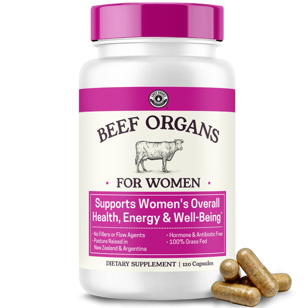 Beef Organ Supplement for Women - Beef Liver, Kidney, Heart and Uterus Tissue, Supports Women's Overall Energy and Health - Pasture Raised in New Zealand - No Fillers or Flow Agents - 120 Capsules