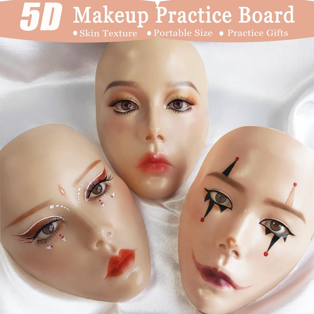 Banugo Makeup Practice Face Board, Silicone Makeup Mannequin Head for Facial Practice, Doll Head Makeup Kit for Girls, 5D Face Makeup Set, Doll Repainting Practice Makeup
