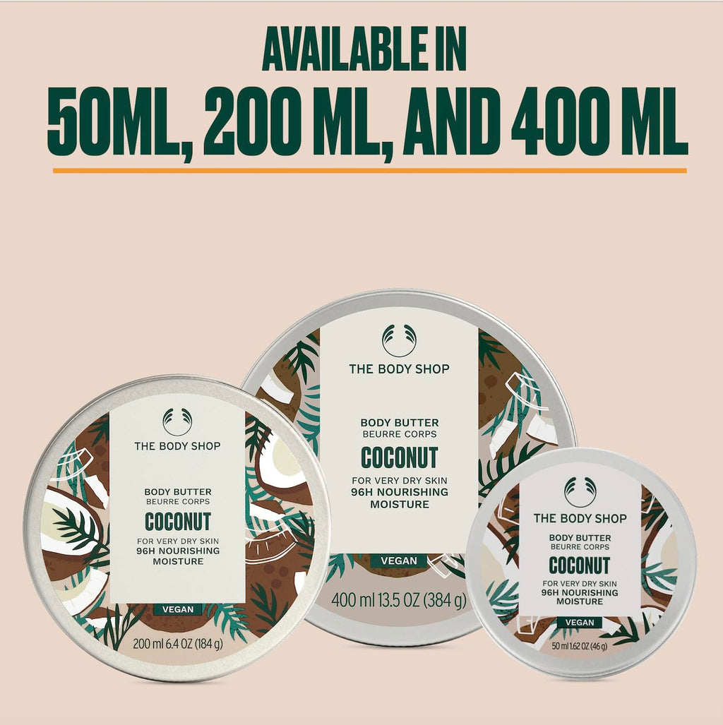 The Body Shop Body Butter | 96hr Nourishing Moisture for Dry Skin | Non-Greasy with Shea Butter for Smoother Softer Skin, Vegan, 200 ml / 6.4 oz (Coconut)