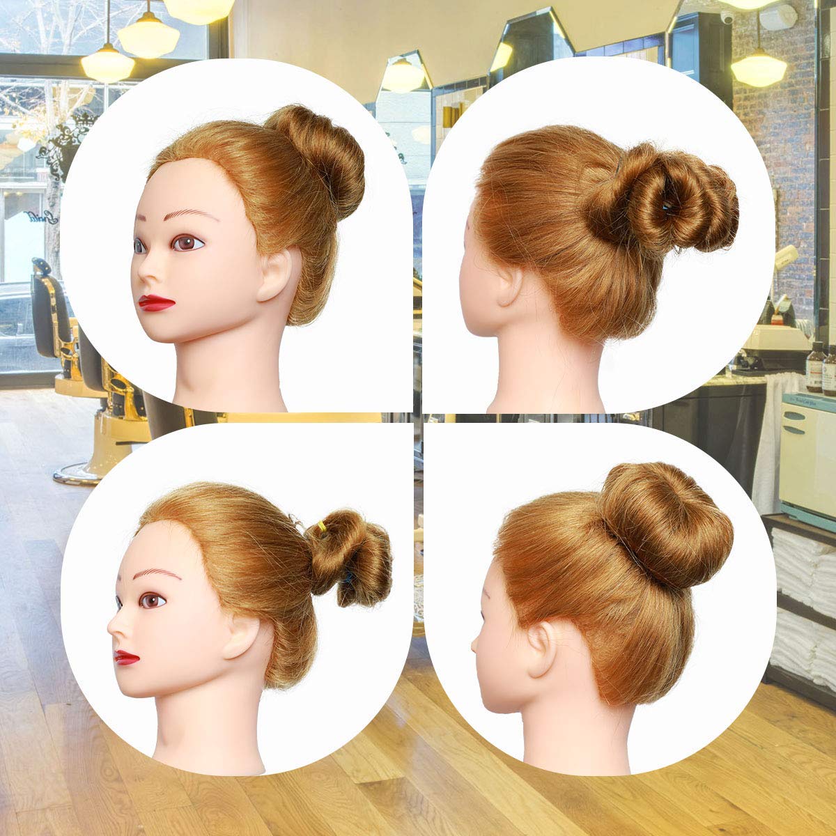 MEIBR Mannequin Head 100% Real Hair Styling Training 24-27inch Manikin Cosmetology Hairdressing Doll With Free Clamp Female+Braid Set (27#)