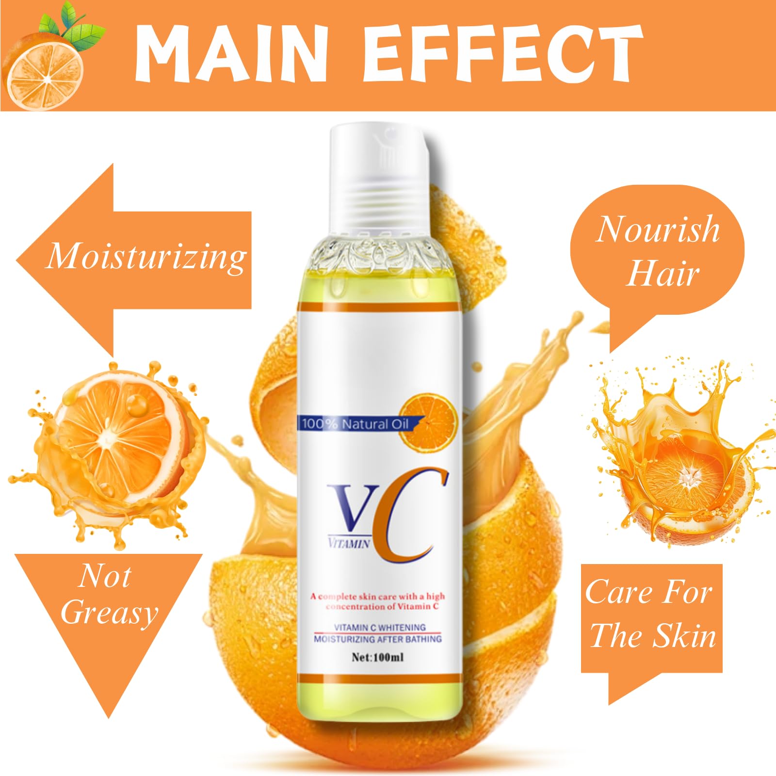 Organic Vitamin C Body Oil | Brightening & Anti-Wrinkle Moisturiser for Dry Skin, Fast Absorbing Face & Body Care with Jojoba Oil