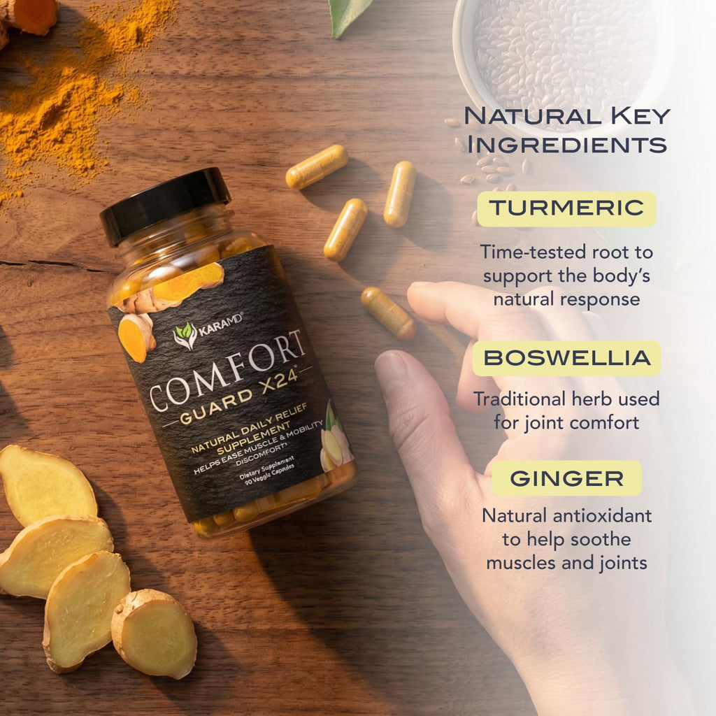 KaraMD Comfort Guard X24 | Joint & Movement Support Supplement | Turmeric Curcumin, Boswellia & Ginger | Ease Muscle Discomfort & Joint Stiffness | Non-GMO, Gluten Free & Vegan Friendly (30 Servings)