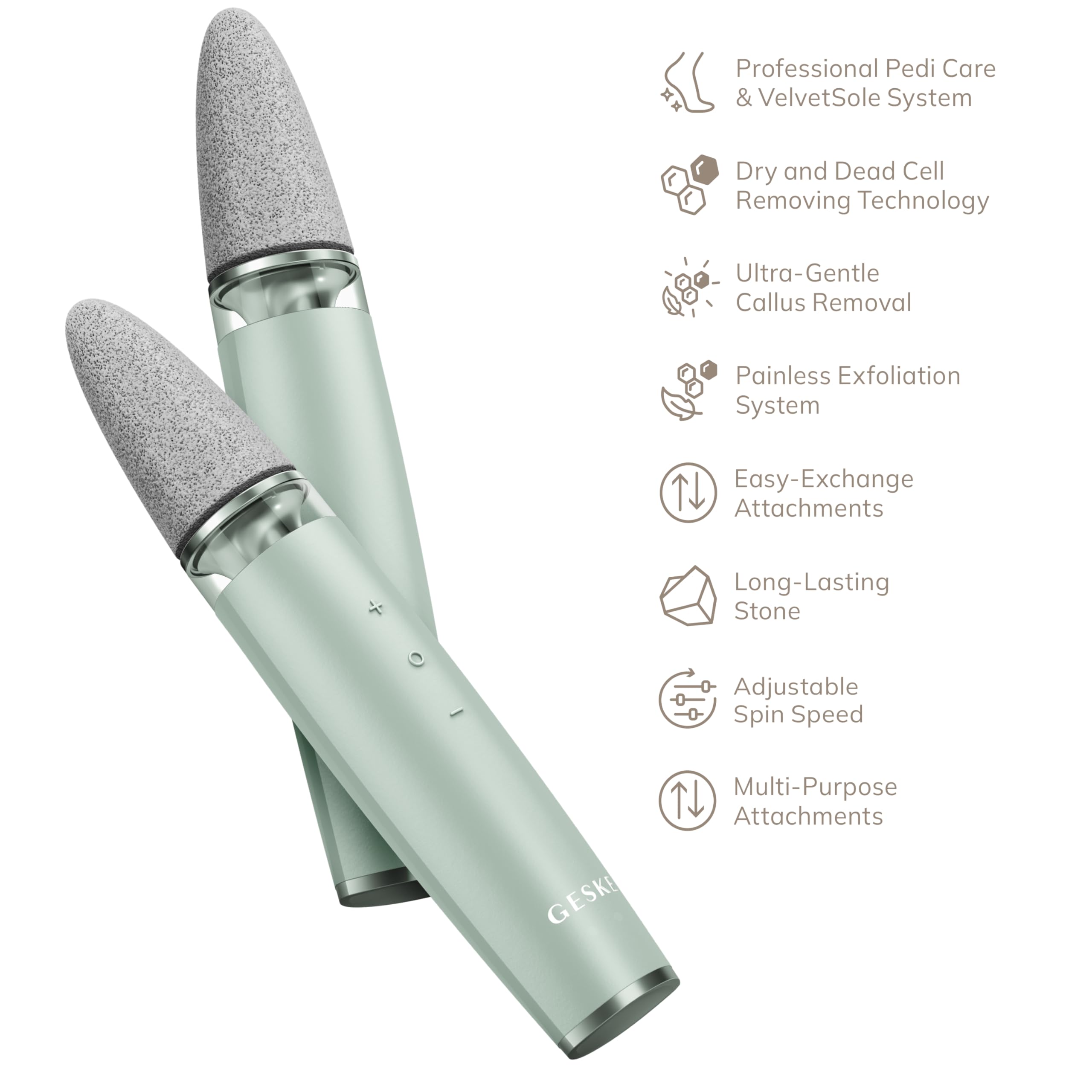 GESKE Electric Pumice Foot Smoothing Multi-Pen | 8 in 1 | Electric Foot File & Exfoliator | 3 Pumice Stone Attachments | for Smooth Feet | Advanced Callus Removal | for Your Pedicure Set