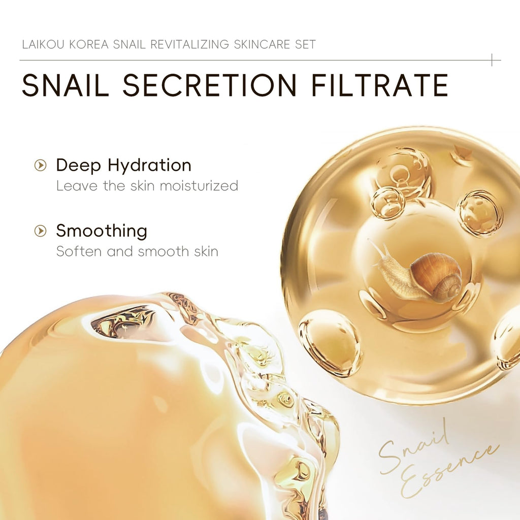 LAIKOU Korea Snail Mucin Skincare Set, 5Pcs Hydrating Pamper Gift for Women