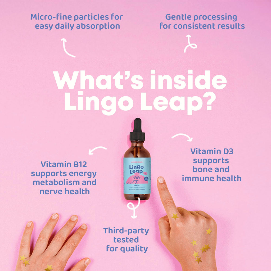 JoySpring LingoLeap – Liquid Kids Formula with Zeolite Clinoptilolite, Methylated B12 & Vitamin D3 | Gentle Daily Support for Kids’ Wellness | Ages 3+ | (1fl oz) 30 Servings