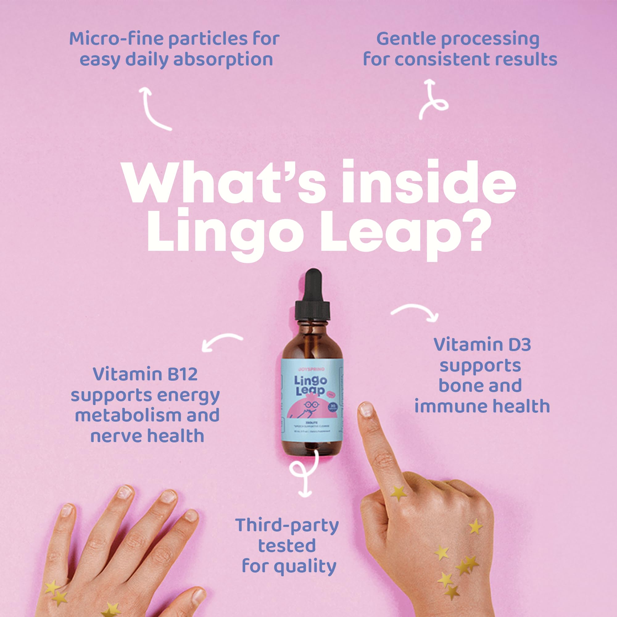 JoySpring LingoLeap – Liquid Kids Formula with Zeolite Clinoptilolite, Methylated B12 & Vitamin D3 | Gentle Daily Support for Kids’ Wellness | Ages 3+ | (1fl oz) 30 Servings