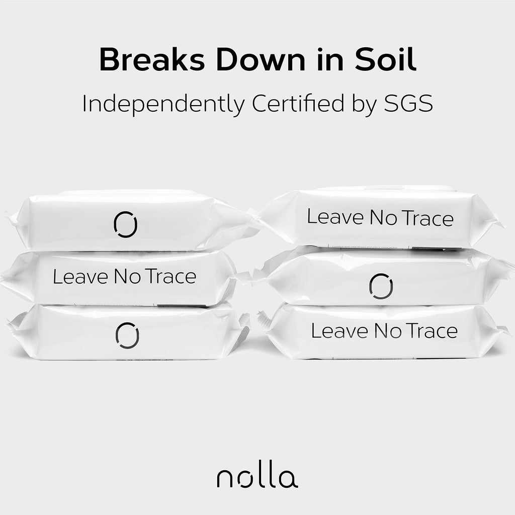 Nolla Flushable Wipes, 100% Plant-Based, Plastic-Free and Biodegradable - For Adults and Kids - Unscented + Soothing Aloe and Vitamin E 360 Count (6 Packs of 60)