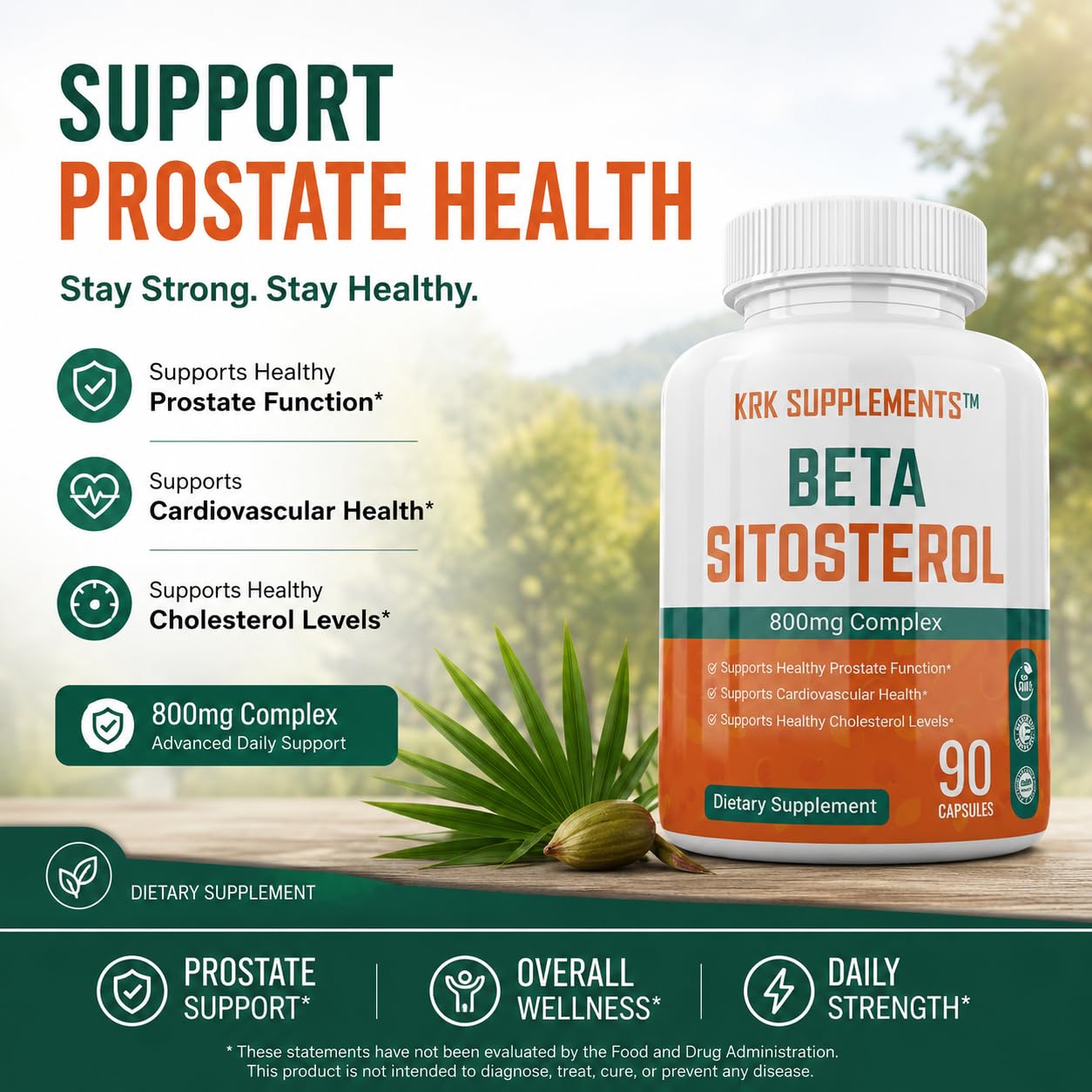 KRK SUPPLEMENTS 3 Bottles Beta Sitosterol 800mg Per Serving 270 Total Capsules Prostate Support