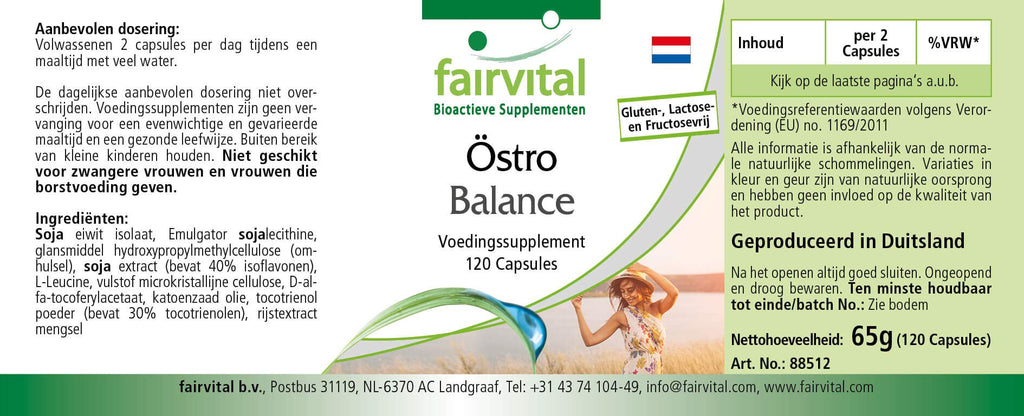 Fairvital Östro Balance - Support for Menopause - 120 Capsules - High Dose - Soy Isoflavones + Vitamin E