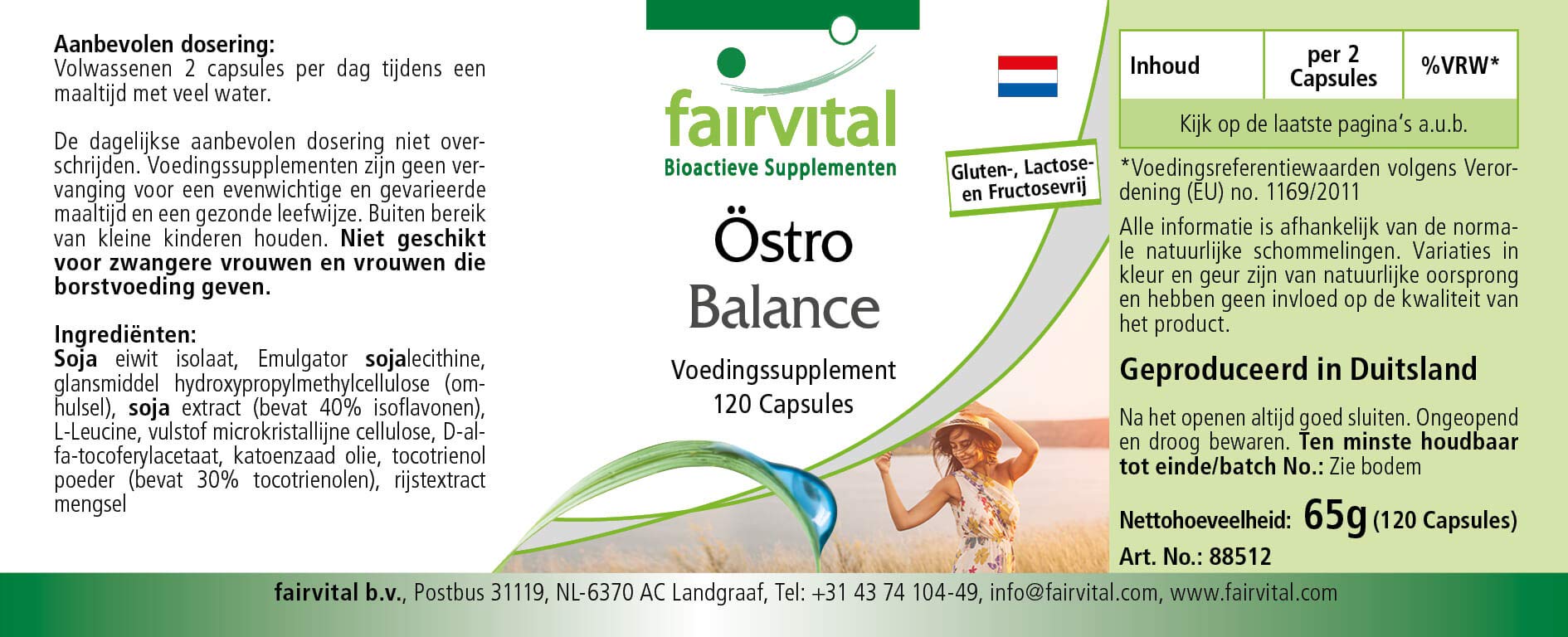 Fairvital Östro Balance - Support for Menopause - 120 Capsules - High Dose - Soy Isoflavones + Vitamin E