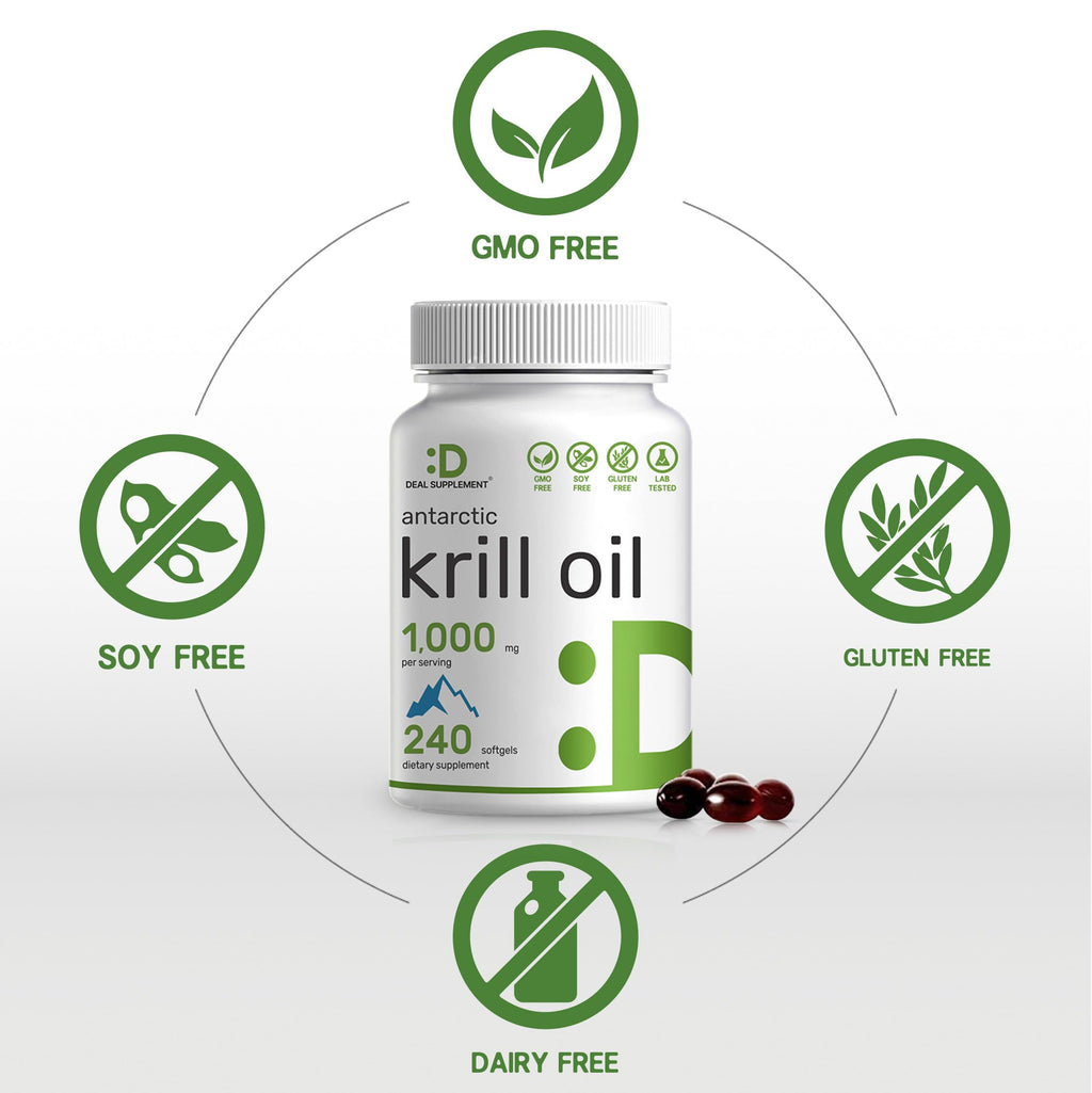 DEAL SUPPLEMENT 2 Pack Antarctic Krill Oil, 1,000mg Per Serving, 480 Softgels – Mercury Free, No Fishy Taste – Rich in Omega-3s, EPA, DHA, Astaxanthin, & Phospholipids – Non-GMO, No Gluten