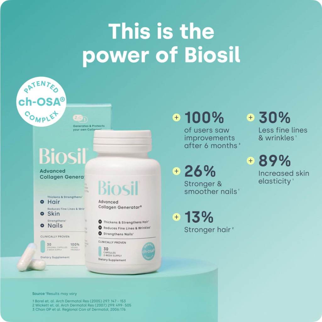 Biosil Collagen Booster Supplement - 60 Original Capsules, Pack of 2 - Patented ch-OSA Activator for Skin, Hair, Nails & Joints - Supports Natural Production - 60-Day Supply