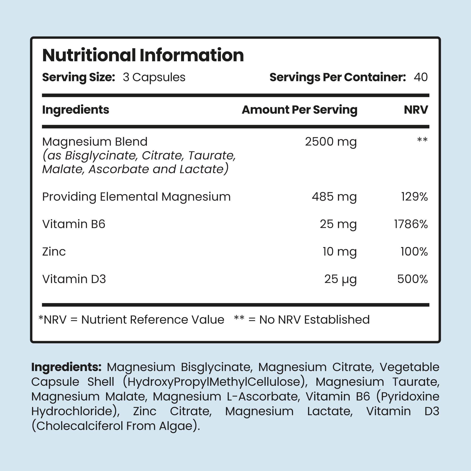 VitaBright Magnesium Glycinate Complex 6-in-1 | 2500mg, 485mg Elemental | 120 Caps | Glycinate Tablets, Zinc, Vitamin B6 & D | High Strength Magnesium Supplements for Women | ZMA Supplements for Men