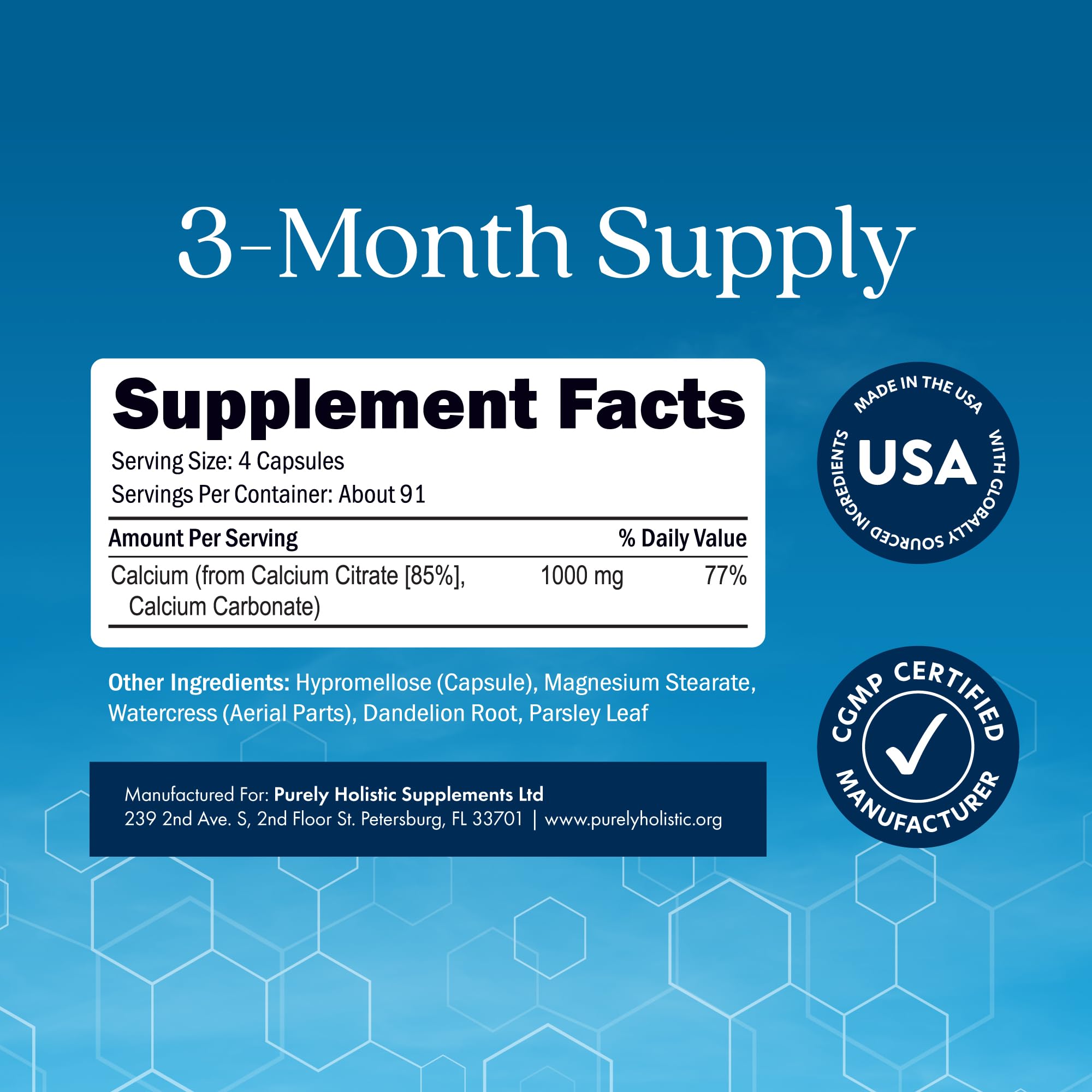 Calcium Citrate 1000mg | Healthy Bone & Teeth Support | High Absorption Cal Citrate | Gentle on Digestion | Vegan & Non-GMO | 3 Month Supply | Calcium Supplements for Women & Men | 365 Capsules