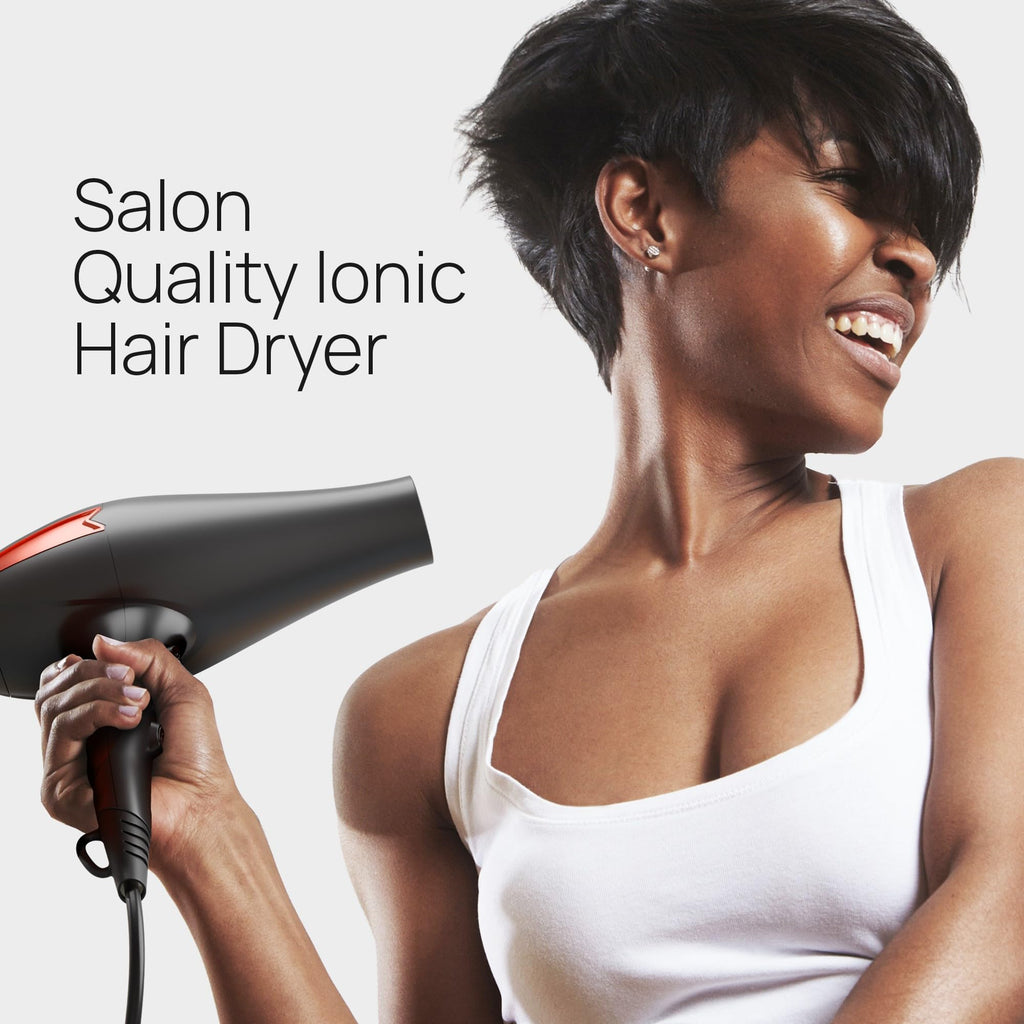 TREZORO Professional Hair Dryer with Diffuser, Ionic Ceramic Tourmaline Technology, 2000W Fast Quiet Drying, With Narrow & Wide Concentrator Nozzles, 3 Heat & 2 Speed Settings, Cool Shot Button, Black