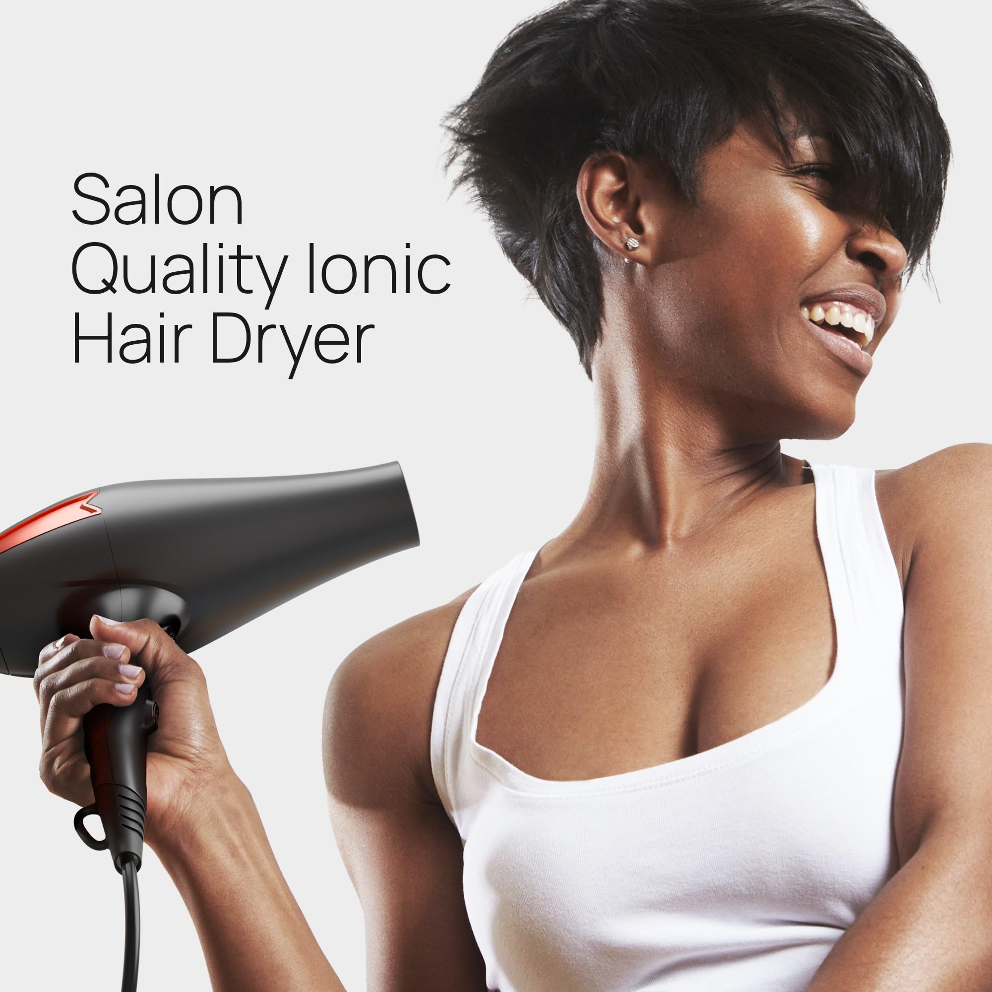 TREZORO Professional Hair Dryer with Diffuser, Ionic Ceramic Tourmaline Technology, 2000W Fast Quiet Drying, With Narrow & Wide Concentrator Nozzles, 3 Heat & 2 Speed Settings, Cool Shot Button, Black