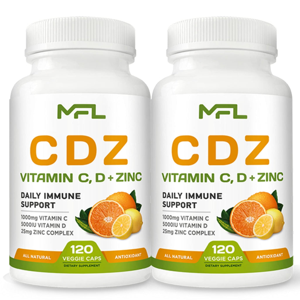 MUSCLE FOOD LABS 2 Pack, C D Z | Vitamin C, 1000mg | Vitamin D3, 125mcg | Zinc, 25mg | Non-GMO & Gluten Free | 240 Servings